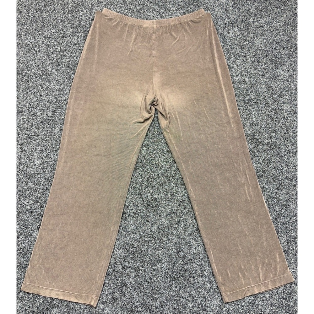 Chicos Travelers Pants Womens 2 Brown Bronze Slinky Wide Leg Pull On Shimmer